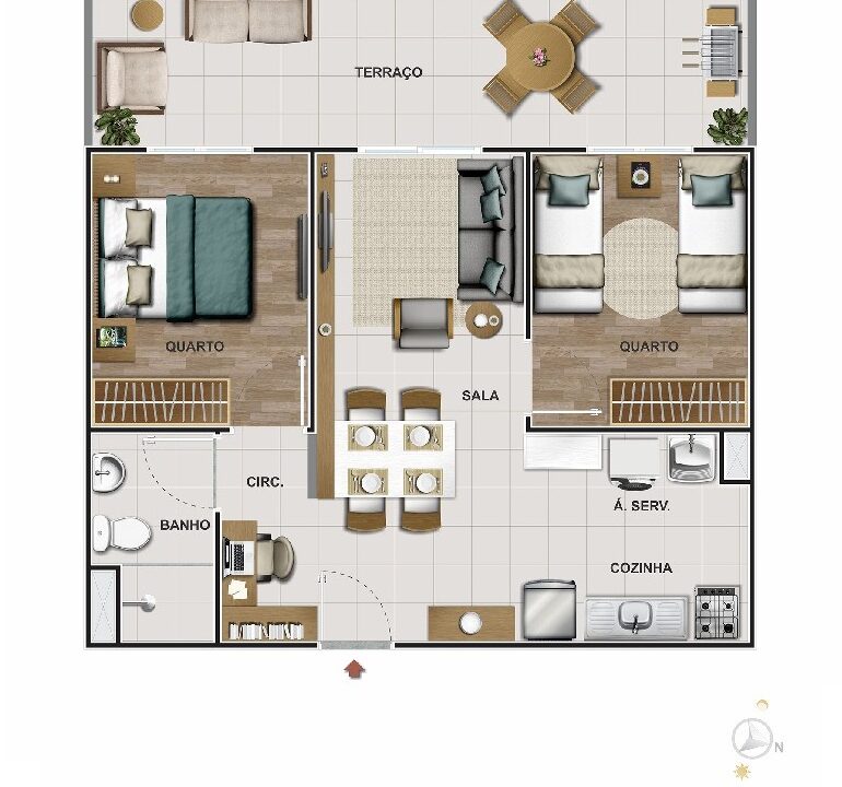 Planta-Apto-2-dorm-Area-Privativa-Recanto-dos-Sabias-Direcional
